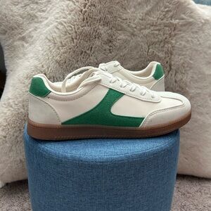 White and Green Sneakers with Gum Sole
